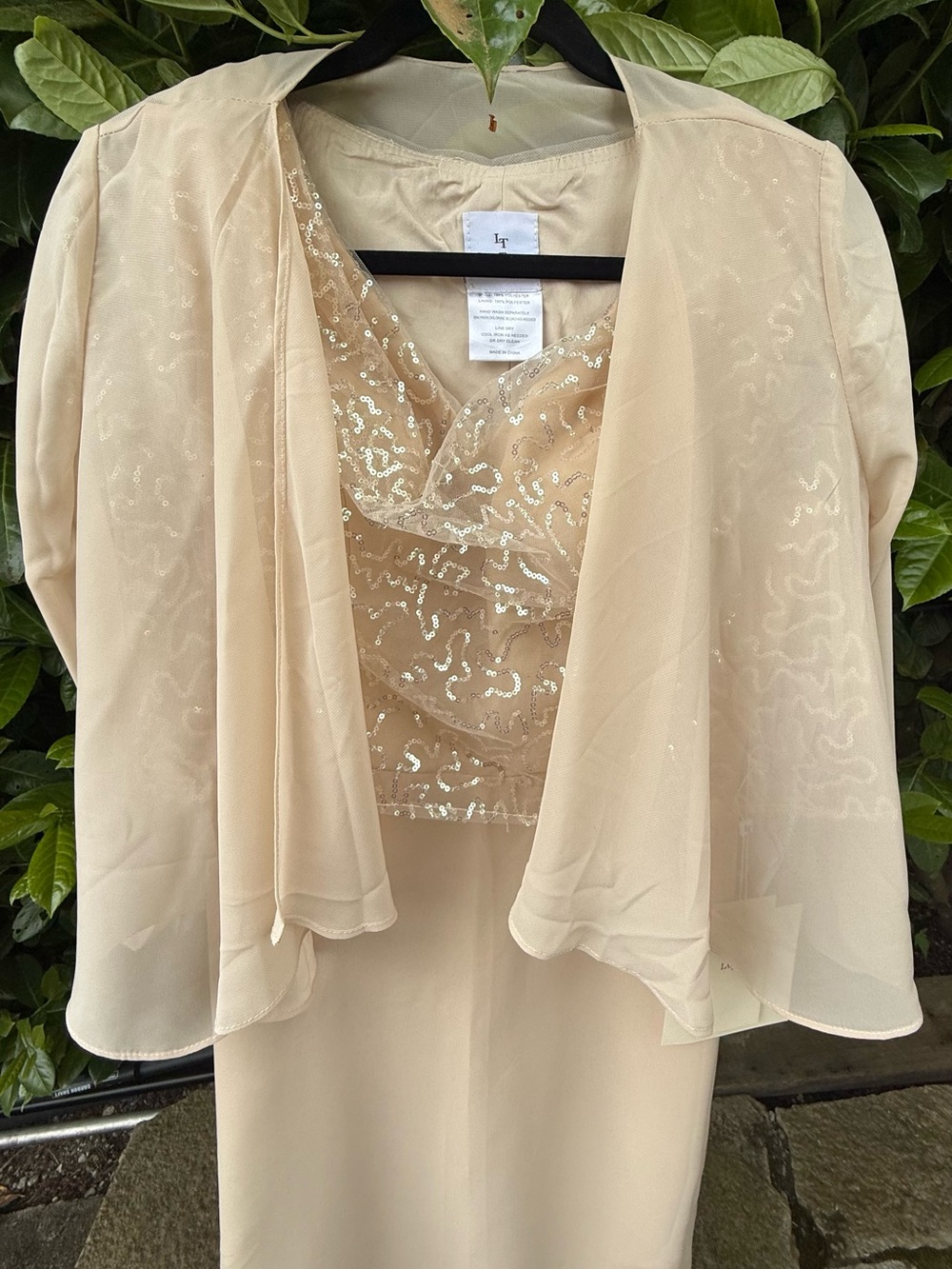 LanTing Cream Sequin Mesh Dress